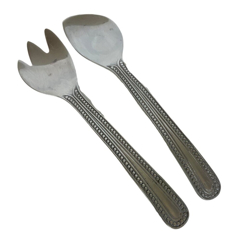 Wilton Armetale Flutes & Pearls Pewter Salad Serving Set Fork Spoon